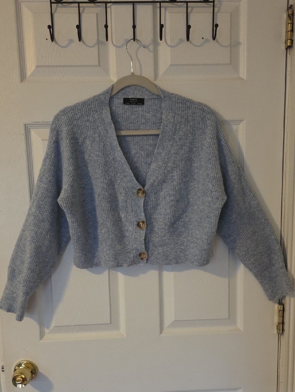 Bershka Light Blue Cropped V-Neck Cardigan